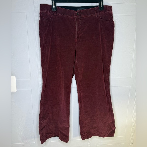 Lafayette 148 Mercer Stretchy Corduroy Flared Leg Pants Wine Red Plus Size 18W - Picture 1 of 12